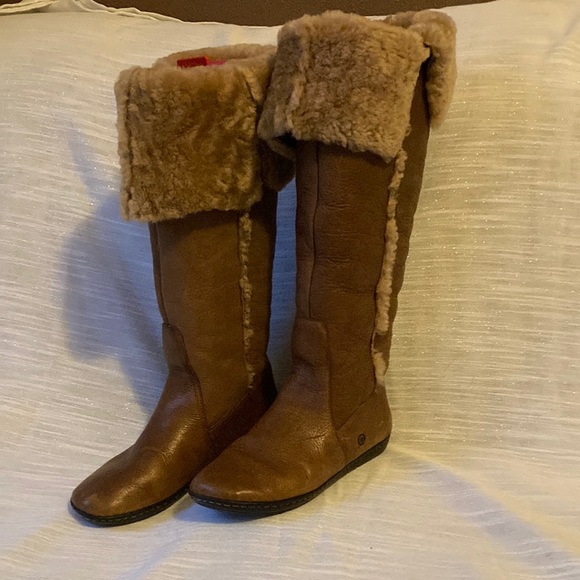 Born Shoes - BORN 100% genuine brown leather shearling tall boots Size 7 EU 38